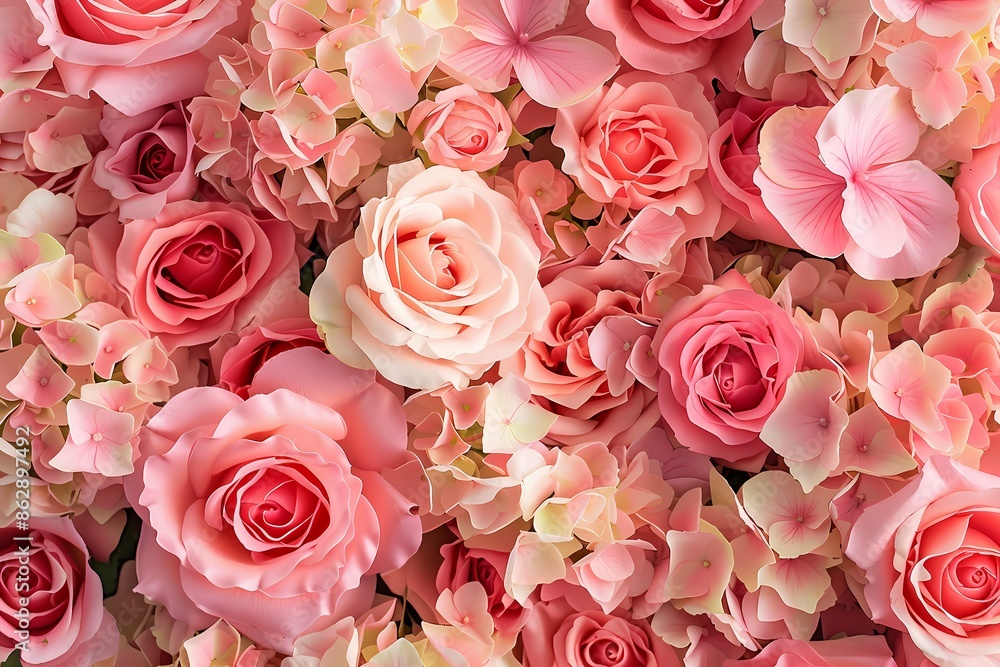 Floral Wedding Flower Wall Decoration - Beautiful Pink Roses and Hydrangeas in High Resolution Photography Floral Wedding Flower Wall Decoration - Beautiful Pink Roses and Hydrangeas in High Resolution Photography