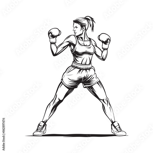 Boxing girl vector illustration isolated on white background