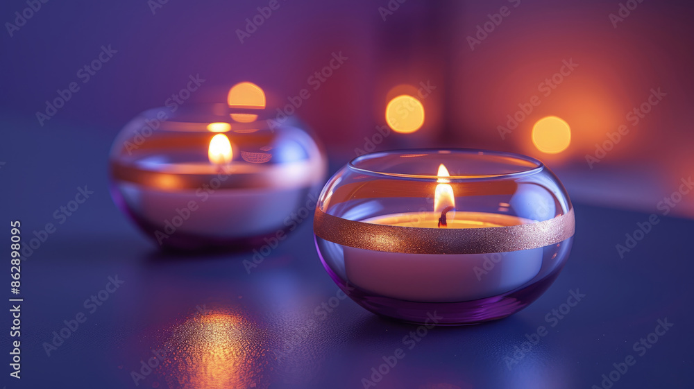 Two candles in glass holders with warm, soft lighting Two candles in glass holders with warm, soft lighting