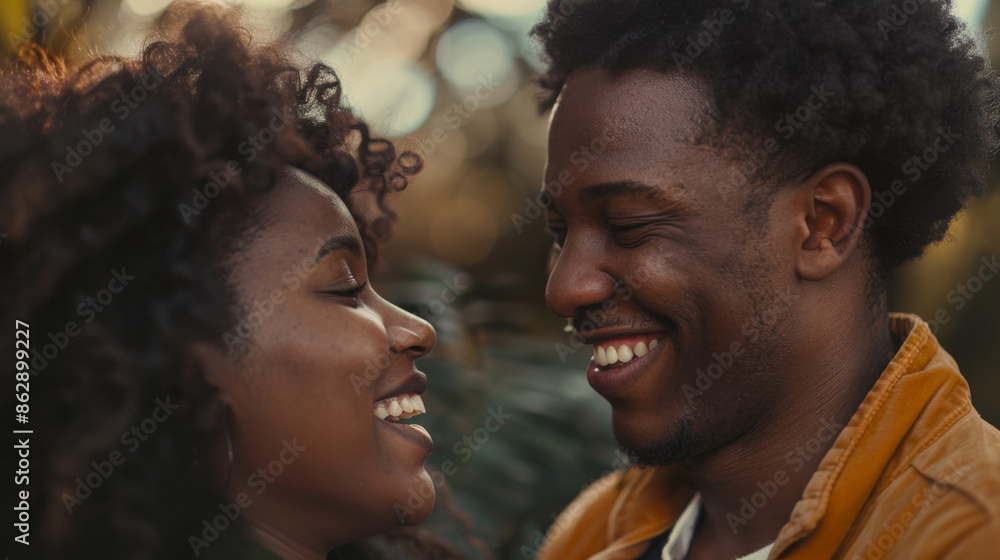 Couple laughing and talking together outdoors Couple laughing and talking together outdoors