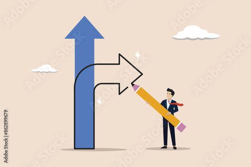 Change career paths for the best opportunities, looking for a different or opposite direction, looking for another alternative path, businessman draw new arrow metaphor of change direction.