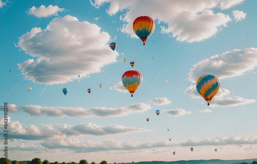 Obraz premium Colorful clouds, light white and light blue hot air balloons, romantic scenes