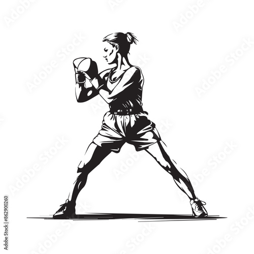 Female Boxing Images vector.  Boxing Women image vector Isolated on white background
