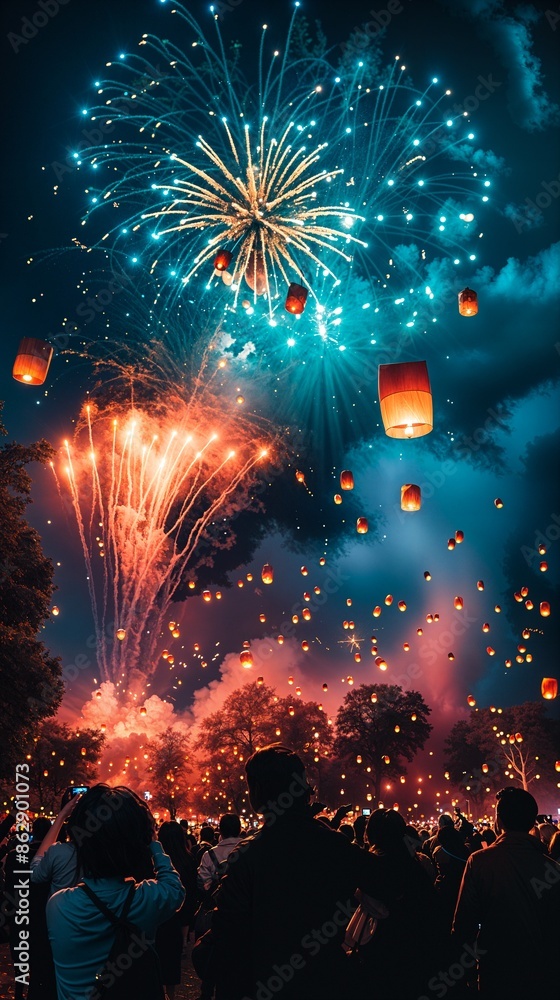 a group of people watching a fireworks display a group of people watching a fireworks display