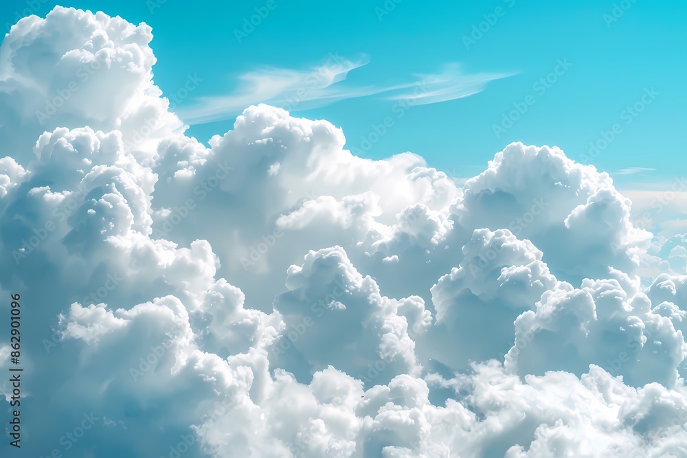Bright, Clear Sky with Fluffy White Cumulus Clouds - Serene and Peaceful Fair Weather Day Bright, Clear Sky with Fluffy White Cumulus Clouds - Serene and Peaceful Fair Weather Day