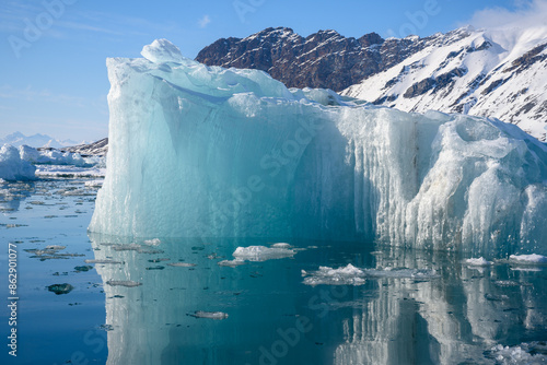 Glacier Ice and Icebergs Floating in the Arctic in Svalbard photo