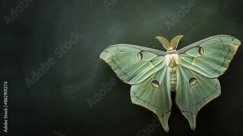 A Green Luna Moth on a Dark Background photo