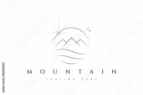 Mountain River Logo Abstract Esoteric Concept Landscaped Nature Adventure Geometric Line
