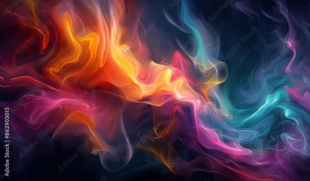 Vibrant Abstract Digital Artwork with Dynamic Explosion of Colors and Fluid Shapes Against Dark Background - Energetic and Fiery Composition Vibrant Abstract Digital Artwork with Dynamic Explosion of Colors and Fluid Shapes Against Dark Background - Energetic and Fiery Composition