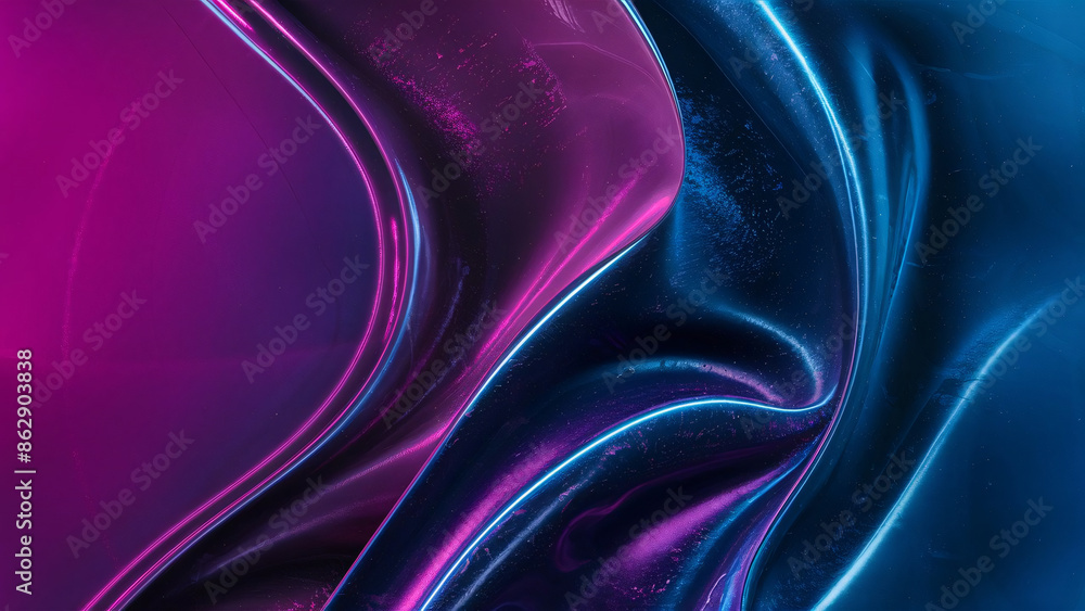 Obraz premium purple and blue shiny background latex glossy neon silk abstract waves lines