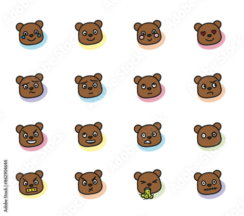 Bear cartoon emoji faces emotes collection . Can be used for Twitch, Discord, YouTube. Graphic conversational text elements illustration set