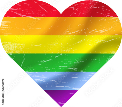 Lgbt flag heart, grunge style. Vector rainbow flag of lgbt. LGBT community love symbol. Flag that represent gay pride.