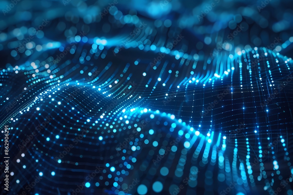 3D Rendering of Blue Lines with Glowing Dots on Dark Background - Digital Futuristic Abstract Design for Presentations 3D Rendering of Blue Lines with Glowing Dots on Dark Background - Digital Futuristic Abstract Design for Presentations