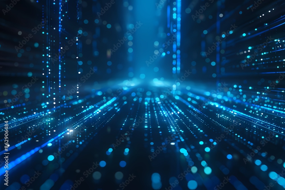 3D Rendering of Blue Lines with Glowing Dots on Dark Background - Digital Futuristic Abstract Design for Presentations 3D Rendering of Blue Lines with Glowing Dots on Dark Background - Digital Futuristic Abstract Design for Presentations