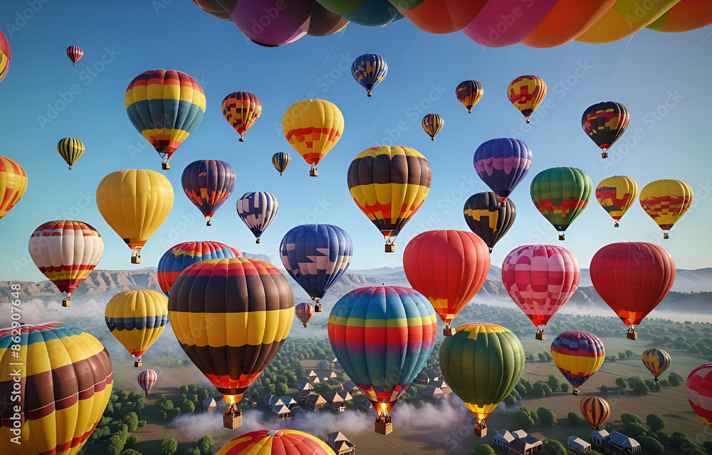 Fototapeta premium Colorful clouds, light white and light blue hot air balloons, romantic scenes