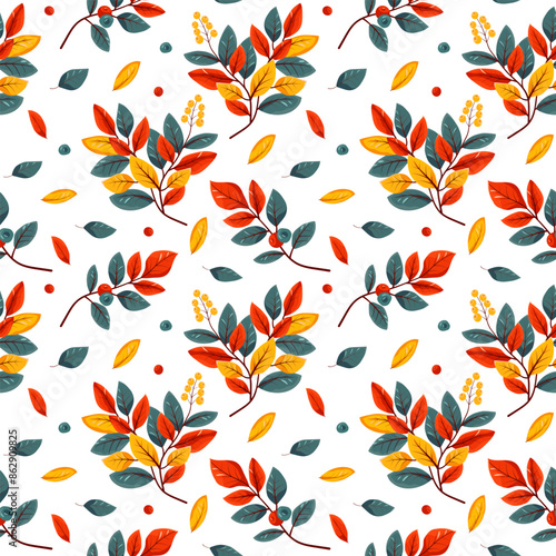 Hello autumn, autumn season, leaves, twigs, berries, pattern, vector