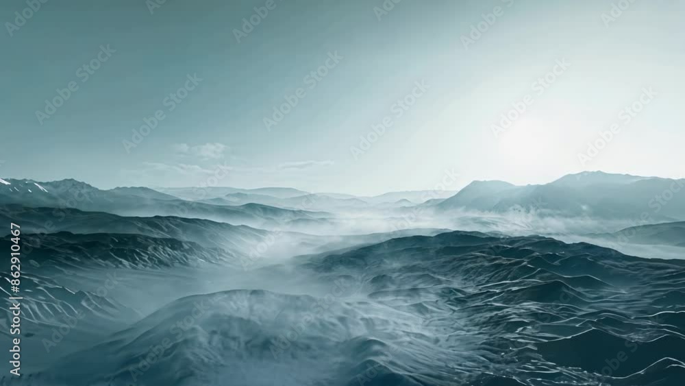 Minimal landscape of mountain and thin fog, horizon nature Minimal landscape of mountain and thin fog, horizon nature