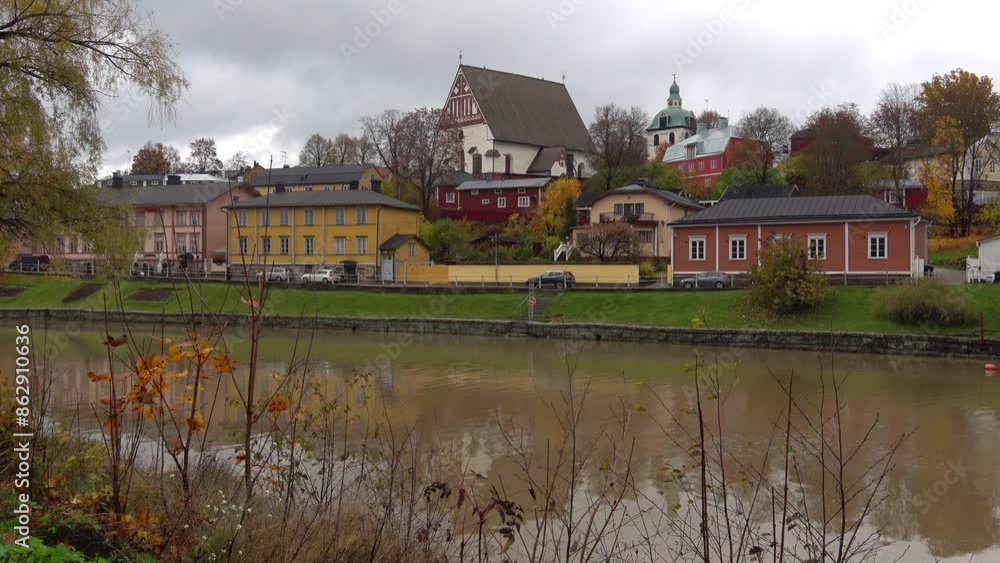 Cloudy day on the Porvoonjoki River on an October day. Porvoo, Finland Cloudy day on the Porvoonjoki River on an October day. Porvoo, Finland