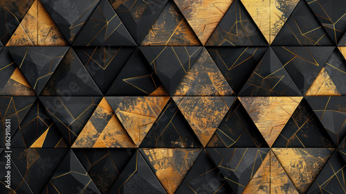 Wallpaper Mural Geometric pattern with black and gold triangles Torontodigital.ca