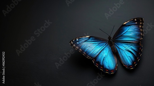 Blue Morpho Butterfly on Black Background