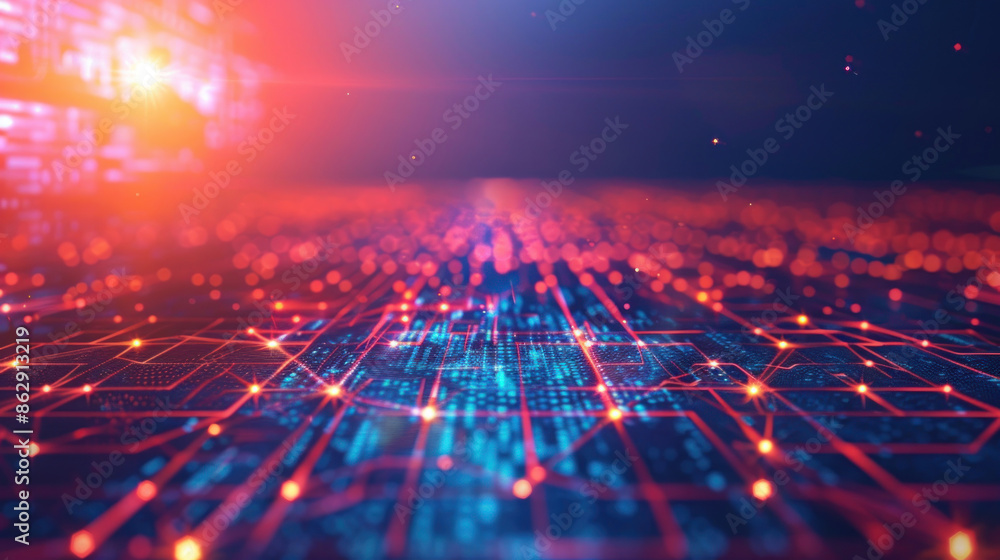 High-tech background with glowing data streams and digital grids High-tech background with glowing data streams and digital grids