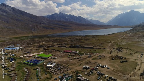 Aerial view of Shandur Pass village, Gilgit-Baltistan, Pakistan. photo