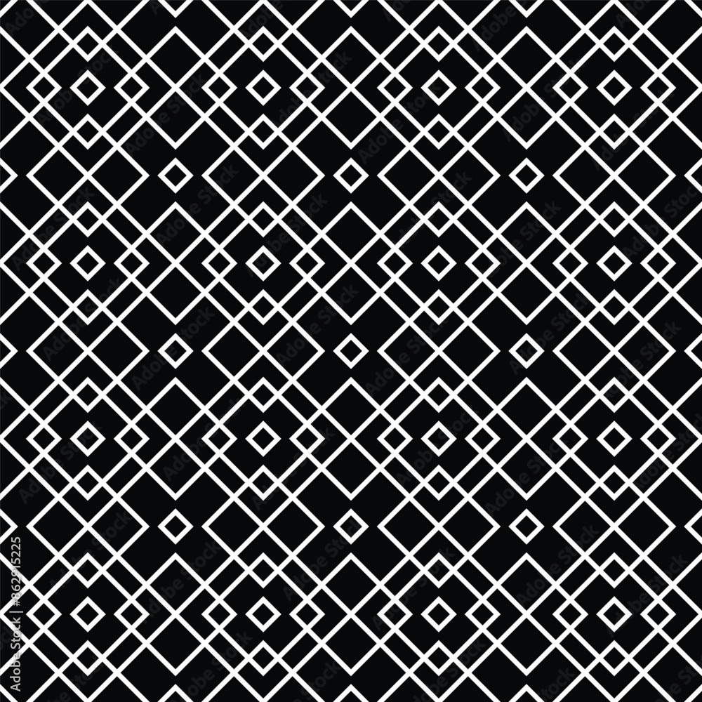 Abstract vector geometric seamless pattern. Black and white background. Monochrome texture with grid, lattice, mesh, lace, grating, fence, net. Modern graphic repeat pattern. Elegant ornament design Abstract vector geometric seamless pattern. Black and white background. Monochrome texture with grid, lattice, mesh, lace, grating, fence, net. Modern graphic repeat pattern. Elegant ornament design