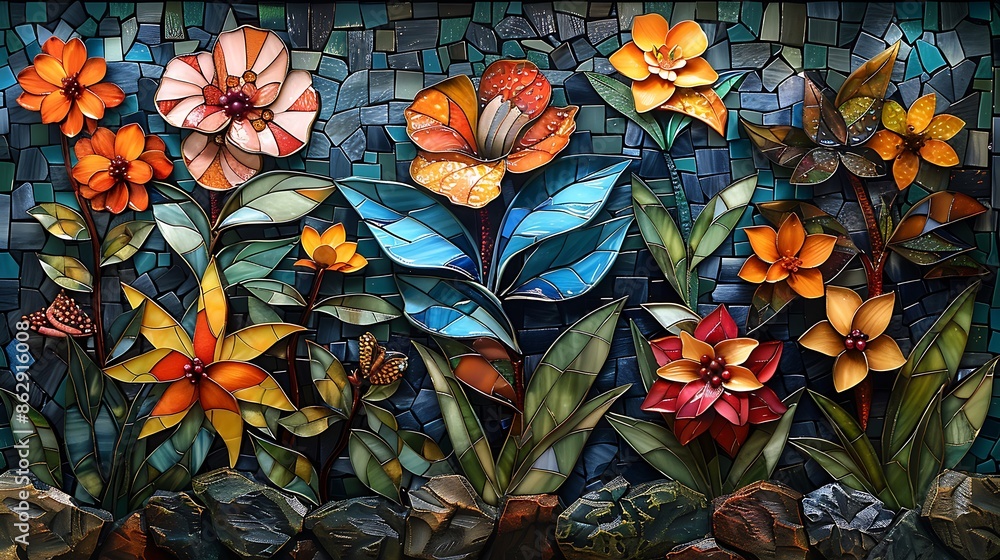 A stained glass mosaic of a rainforest, rich green foliage, vibrant wildlife, intricate designs, capturing the essence of a dense jungle, detailed artistry, hd quality, natural look --ar 16:9 --v 6. A stained glass mosaic of a rainforest, rich green foliage, vibrant wildlife, intricate designs, capturing the essence of a dense jungle, detailed artistry, hd quality, natural look --ar 16:9 --v 6.