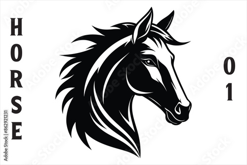 "Elegant Equine: Horse Head Silhouette Vector"