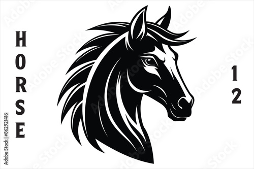 "Elegant Equine: Horse Head Silhouette Vector"