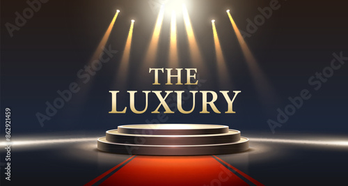 The luxury pedestal, banner victory podium, save the date, award event. Vector illustration