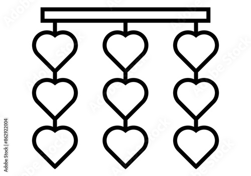 Icono negro de cortina de corazones