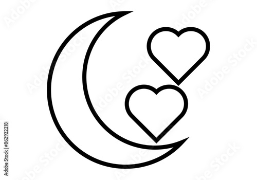Icono negro de luna con dos corazones