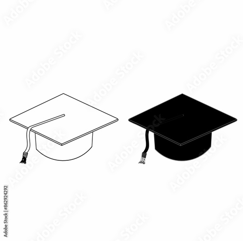 school graduation cap in black and white on white background vector illustration icon design. graduation cap silhouette vector illustration logo icon