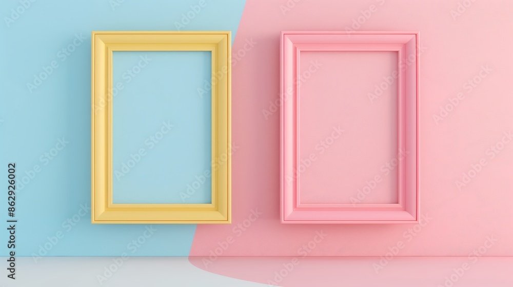 A simple frame on yellow and pink colors, minimalistic style. A simple frame on yellow and pink colors, minimalistic style.