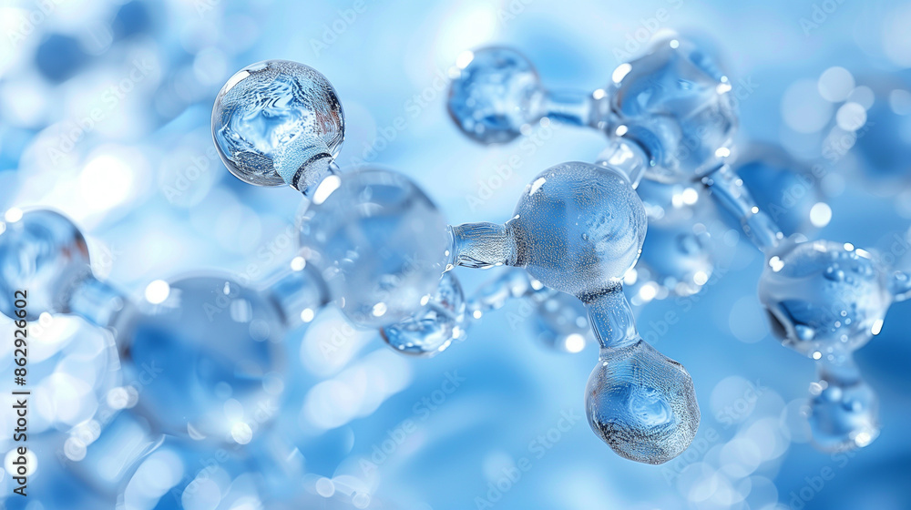 A close-up of transparent molecules connected in a fluid blue environment, symbolizing scientific research. A close-up of transparent molecules connected in a fluid blue environment, symbolizing scientific research.