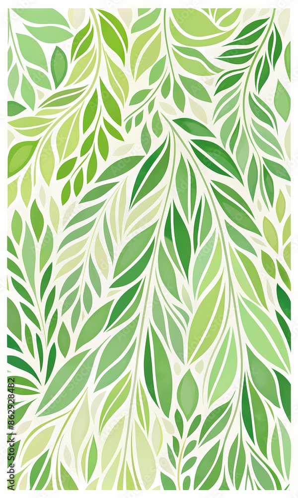 Fototapeta premium Modern Abstract Botanical Art with Green Leaves - Nature-Inspired, Floral Design, Geometric Patterns, Fresh Green Tones, Contemporary, Minimalist, High-Resolution, Decorative Background