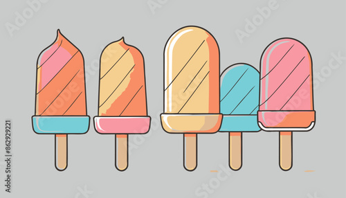 Continuous Line Drawing of Popsicles: Refreshing Summer Treat Illustration