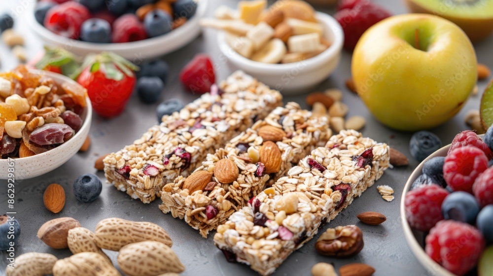 Nutritious and Convenient Healthy Snack Options: Granola Bars, Fruits, Nuts, and Yogurt for Quick Energy Boosts Nutritious and Convenient Healthy Snack Options: Granola Bars, Fruits, Nuts, and Yogurt for Quick Energy Boosts