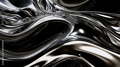 A splash of silver liquid floating in the air against a black background. Effect of absence of gravity in space.