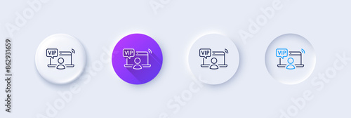 Vip line icon. Neumorphic, Purple gradient, 3d pin buttons. Very important person access sign. Member privilege symbol. Line icons. Neumorphic buttons with outline signs. Vector