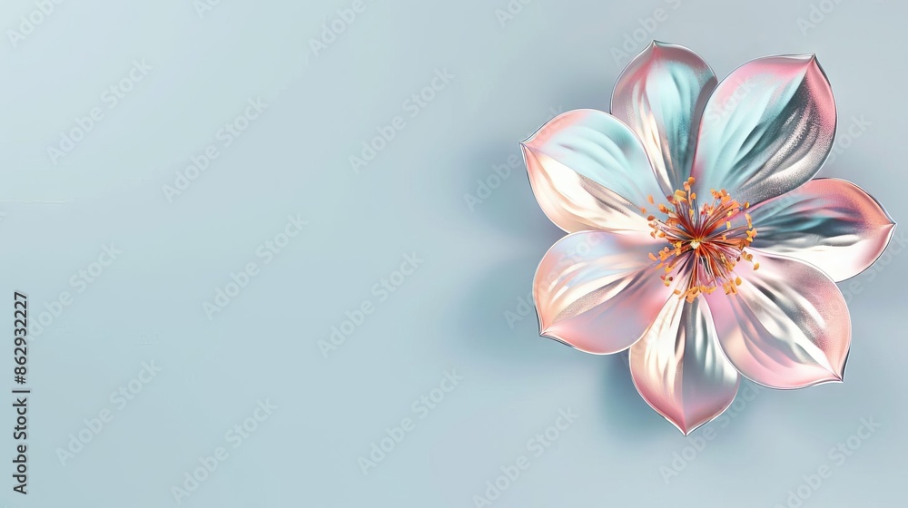 Naklejka premium Holographic flower with metallic petals, 3D render, hd