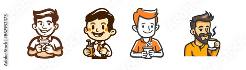 character of man drink coffee for logo cafe