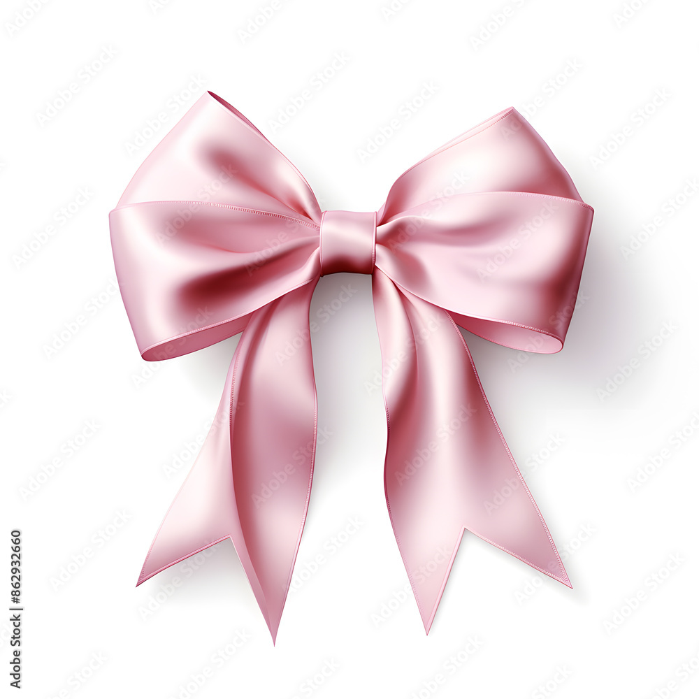 Fototapeta premium Pink silky bow and ribbon isolated on white background