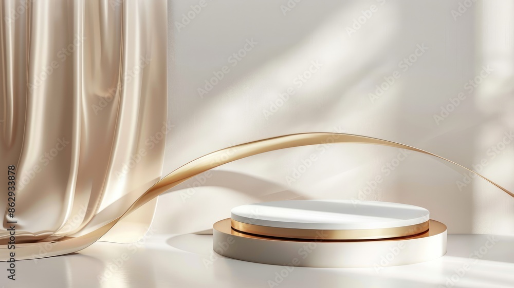 Luxury golden and white podium product display. 3D stage for displaying a cosmetic product. Perfect platform for showing your products. Luxury golden and white podium product display. 3D stage for displaying a cosmetic product. Perfect platform for showing your products.