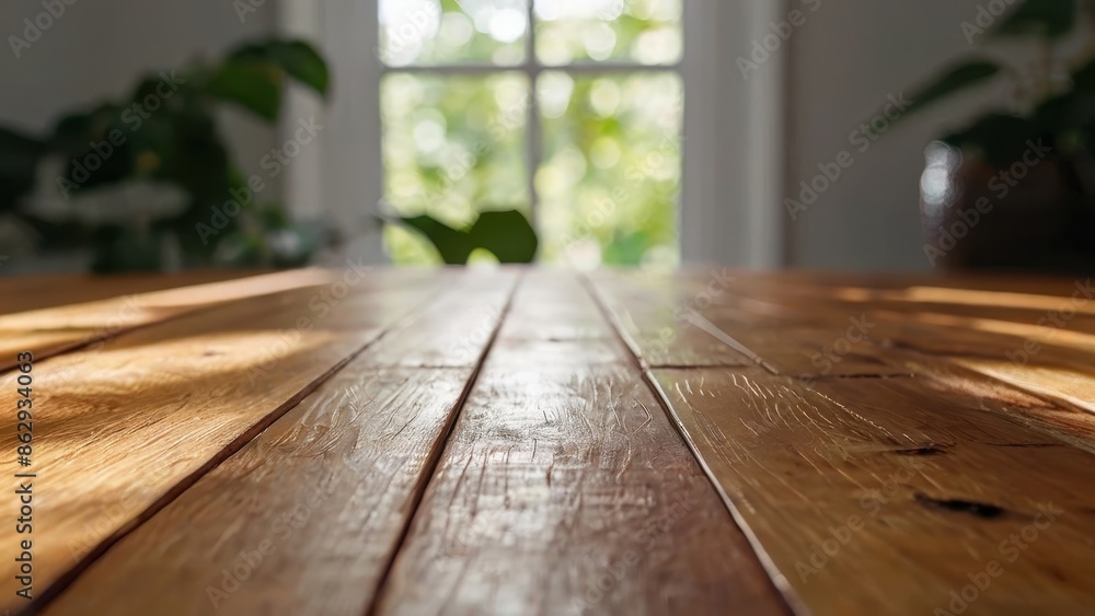 Close-up of green leaves overhanging a wooden table, illuminated by sunlight with a blurred natural background, creating a tranquil outdoor scene. Close-up of green leaves overhanging a wooden table, illuminated by sunlight with a blurred natural background, creating a tranquil outdoor scene.