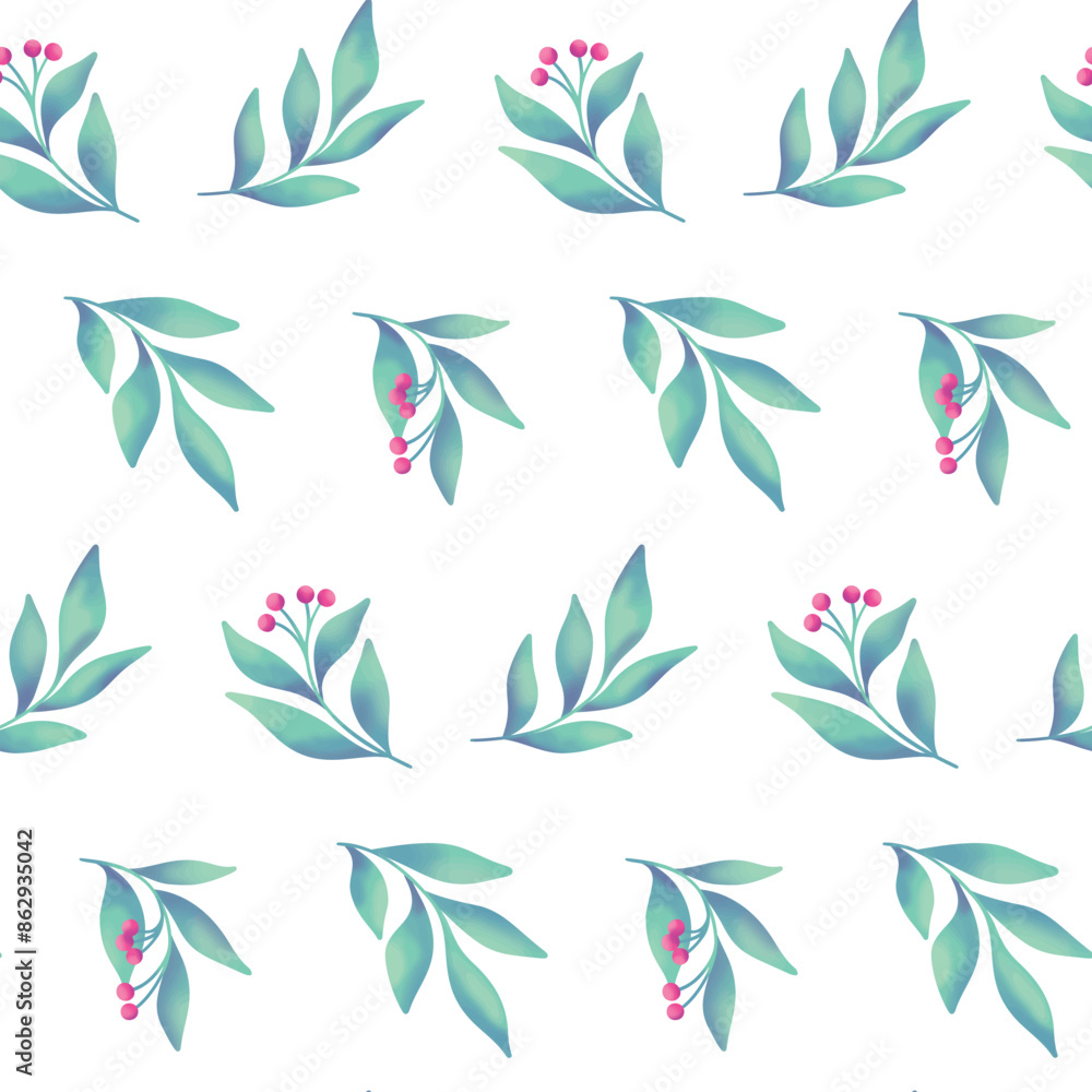 Seamless floral pattern, abstract print, folk motif ornament of watercolor berries twigs. Classic botanical design: hand drawn berries branches, large leaves isolated on white. Vector illustration. Seamless floral pattern, abstract print, folk motif ornament of watercolor berries twigs. Classic botanical design: hand drawn berries branches, large leaves isolated on white. Vector illustration.