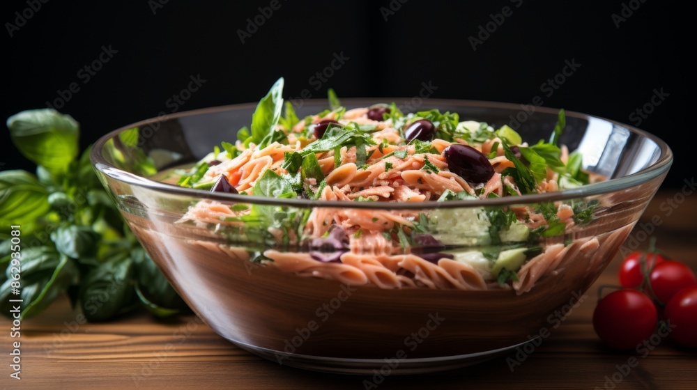 Fresh Pasta Salad in Glass Bowl Fresh Pasta Salad in Glass Bowl