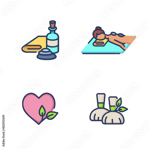 Thermal complex line icon set. Stone therapy and relax massage. Health recovery concept. Vector illustration for web design and apps