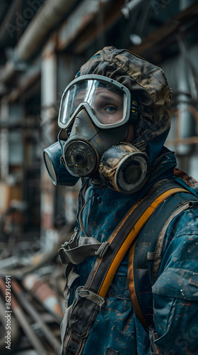Man Wearing Protective Gas Mask